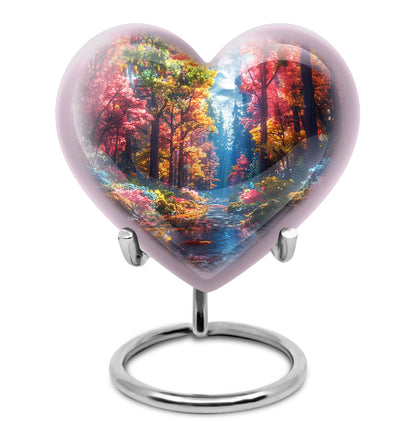 Forest Urn for Human Ashes, Colorful Autumn Path Through Trees, Cremation Urn