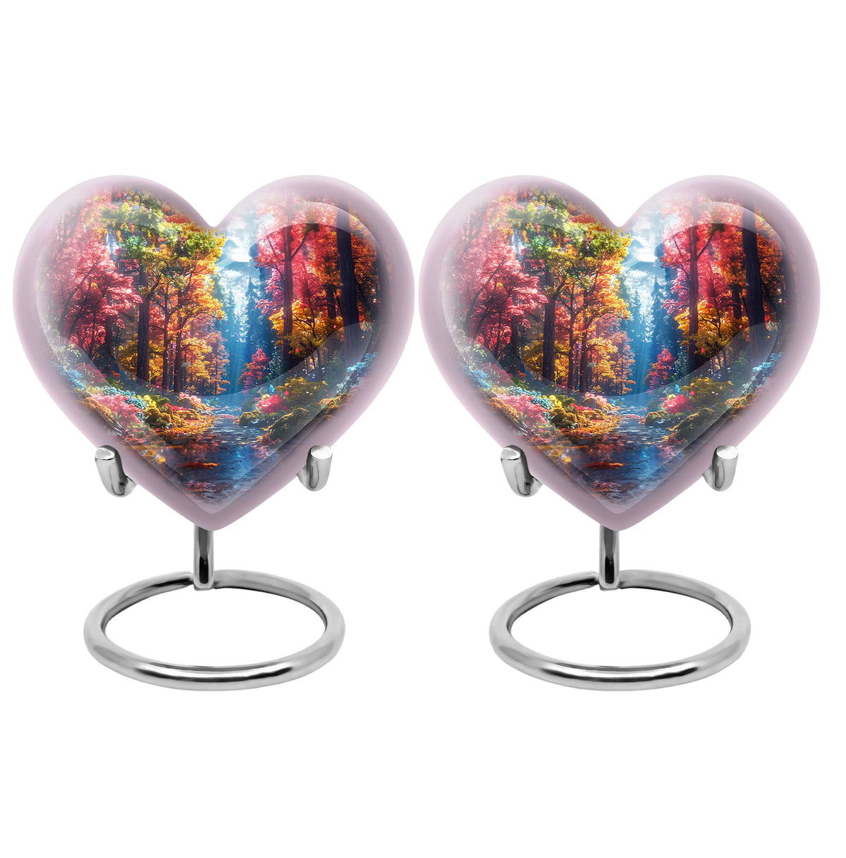 Forest Urn for Human Ashes, Colorful Autumn Path Through Trees, Cremation Urn