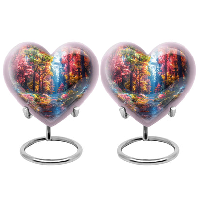 Forest Urn for Human Ashes, Colorful Autumn Path Through Trees, Cremation Urn