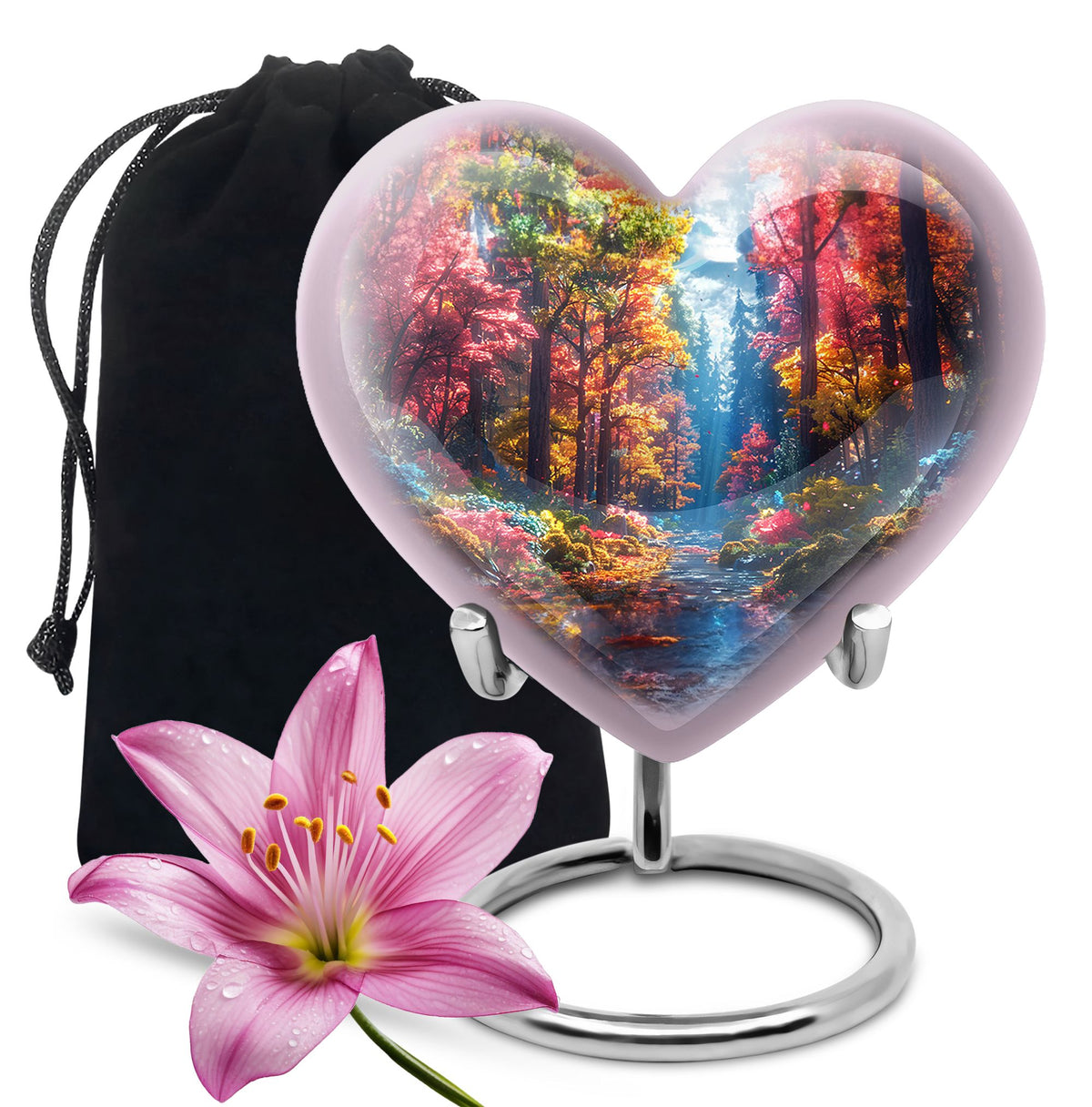 Forest Urn for Human Ashes, Colorful Autumn Path Through Trees, Cremation Urn