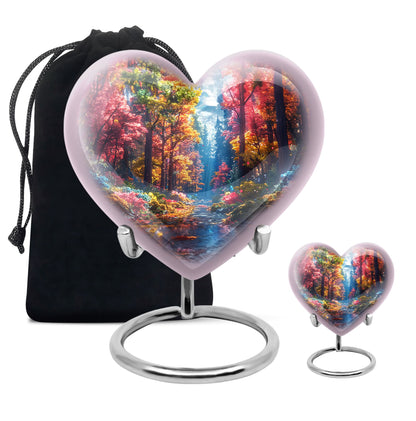 Forest Urn for Human Ashes, Colorful Autumn Path Through Trees, Cremation Urn