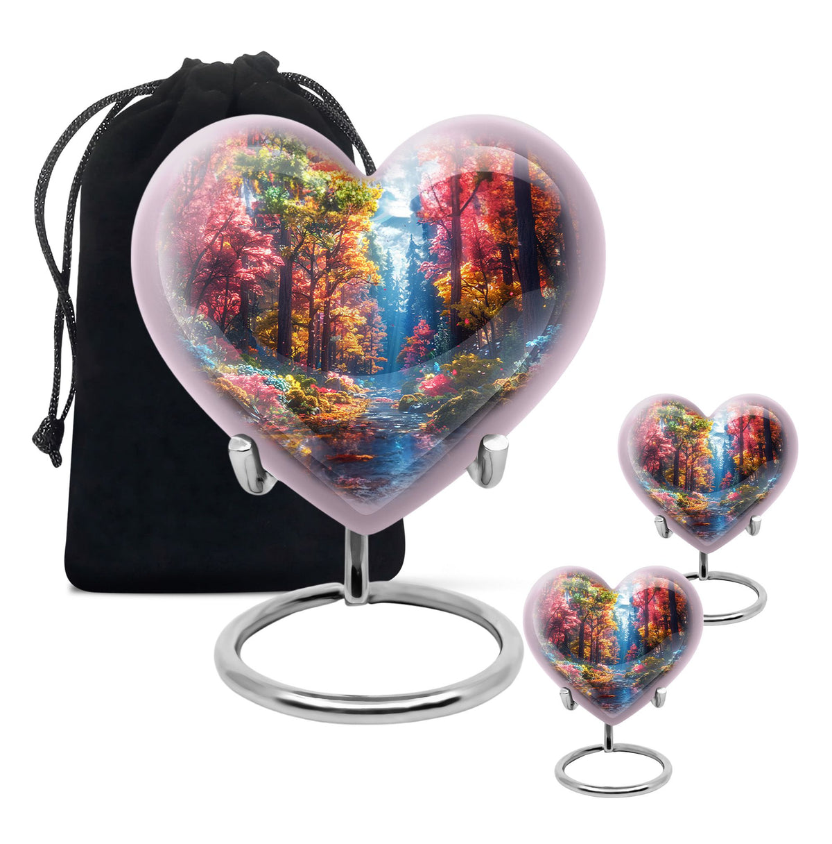 Forest Urn for Human Ashes, Colorful Autumn Path Through Trees, Cremation Urn
