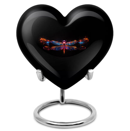 Black Personalized Dragonfly Cremation Urn for Women - 10-inch, 200 cu in - Yatskia