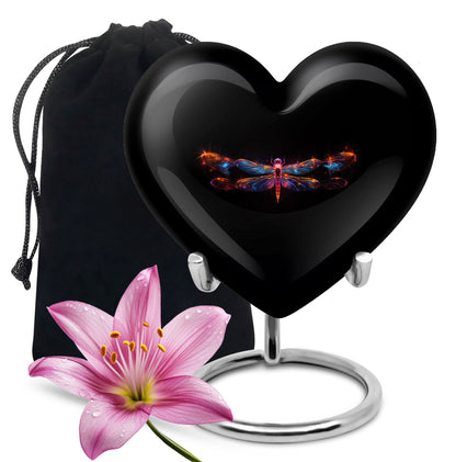 Black Personalized Dragonfly Cremation Urn for Women - 10-inch, 200 cu in - Yatskia