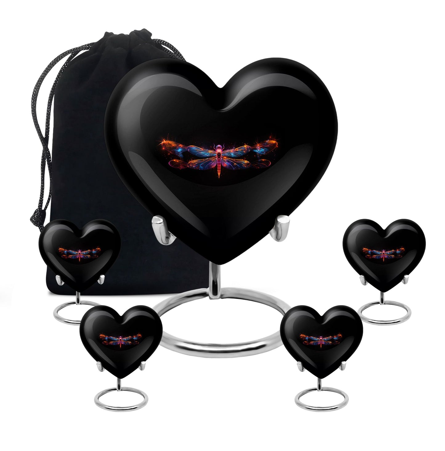 Black Personalized Dragonfly Cremation Urn for Women - 10-inch, 200 cu in - Yatskia