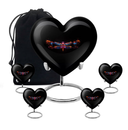 Black Personalized Dragonfly Cremation Urn for Women - 10-inch, 200 cu in - Yatskia