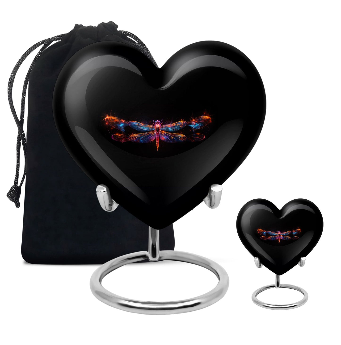 Black Personalized Dragonfly Cremation Urn for Women - 10-inch, 200 cu in - Yatskia