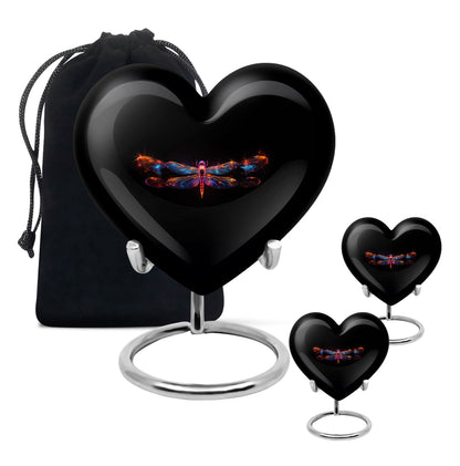 Black Personalized Dragonfly Cremation Urn for Women - 10-inch, 200 cu in - Yatskia