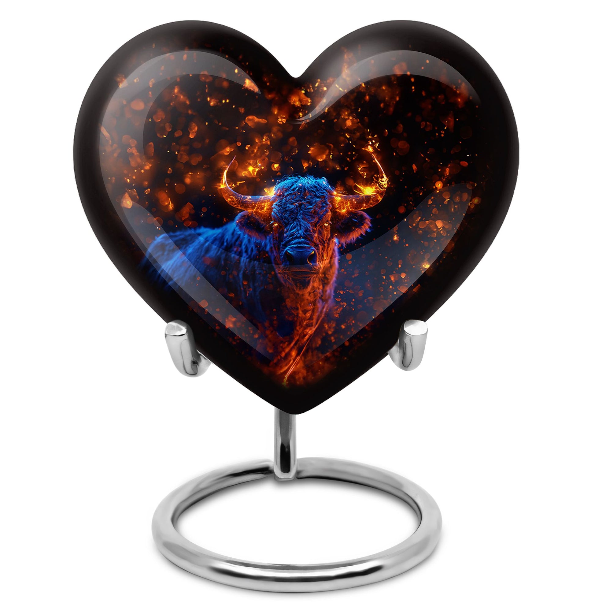 Fiery Horn Bull Memorial Urn For Ashes - Bull Cremation Ashes Urns