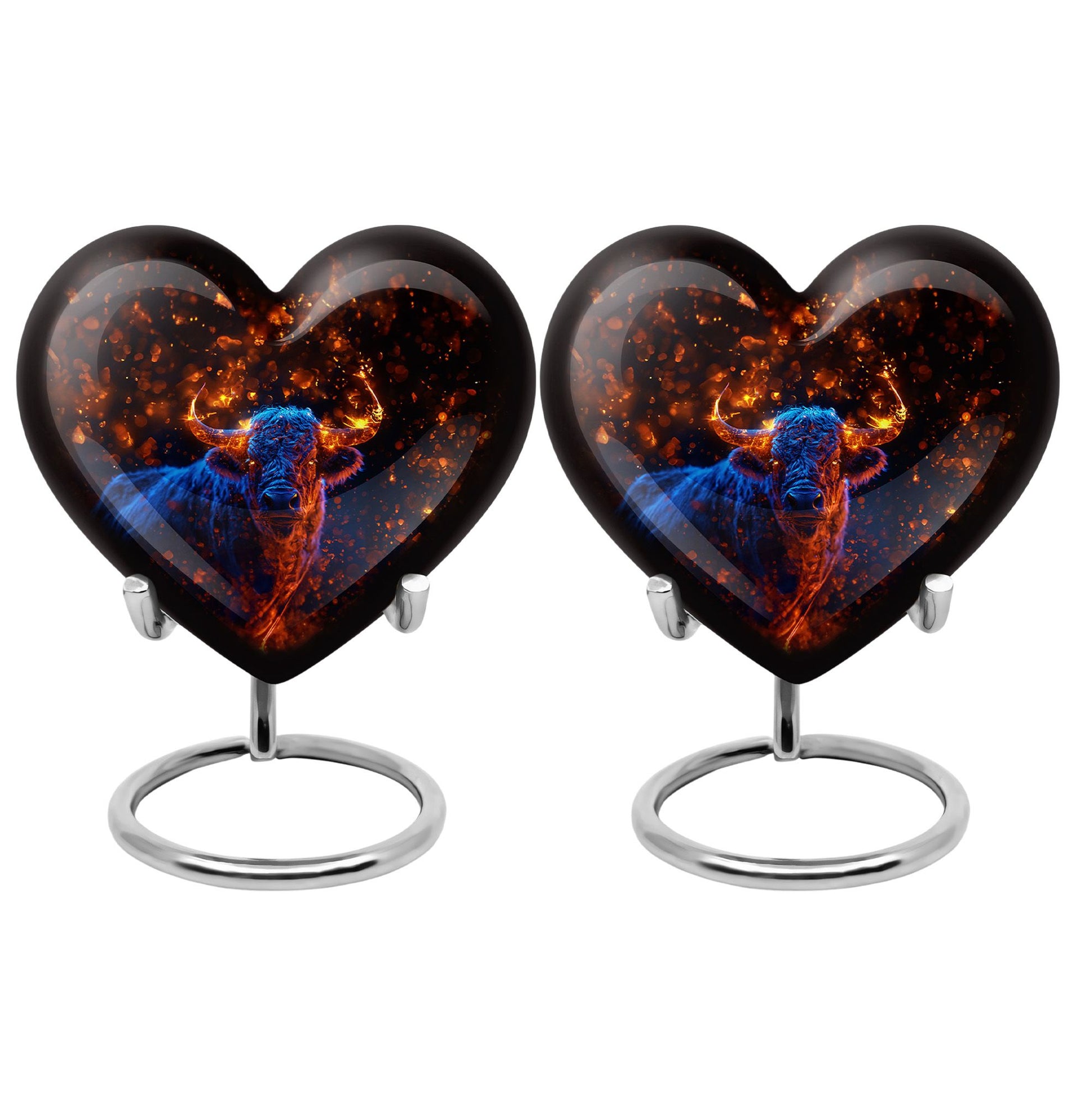 Fiery Horn Bull Memorial Urn For Ashes - Bull Cremation Ashes Urns