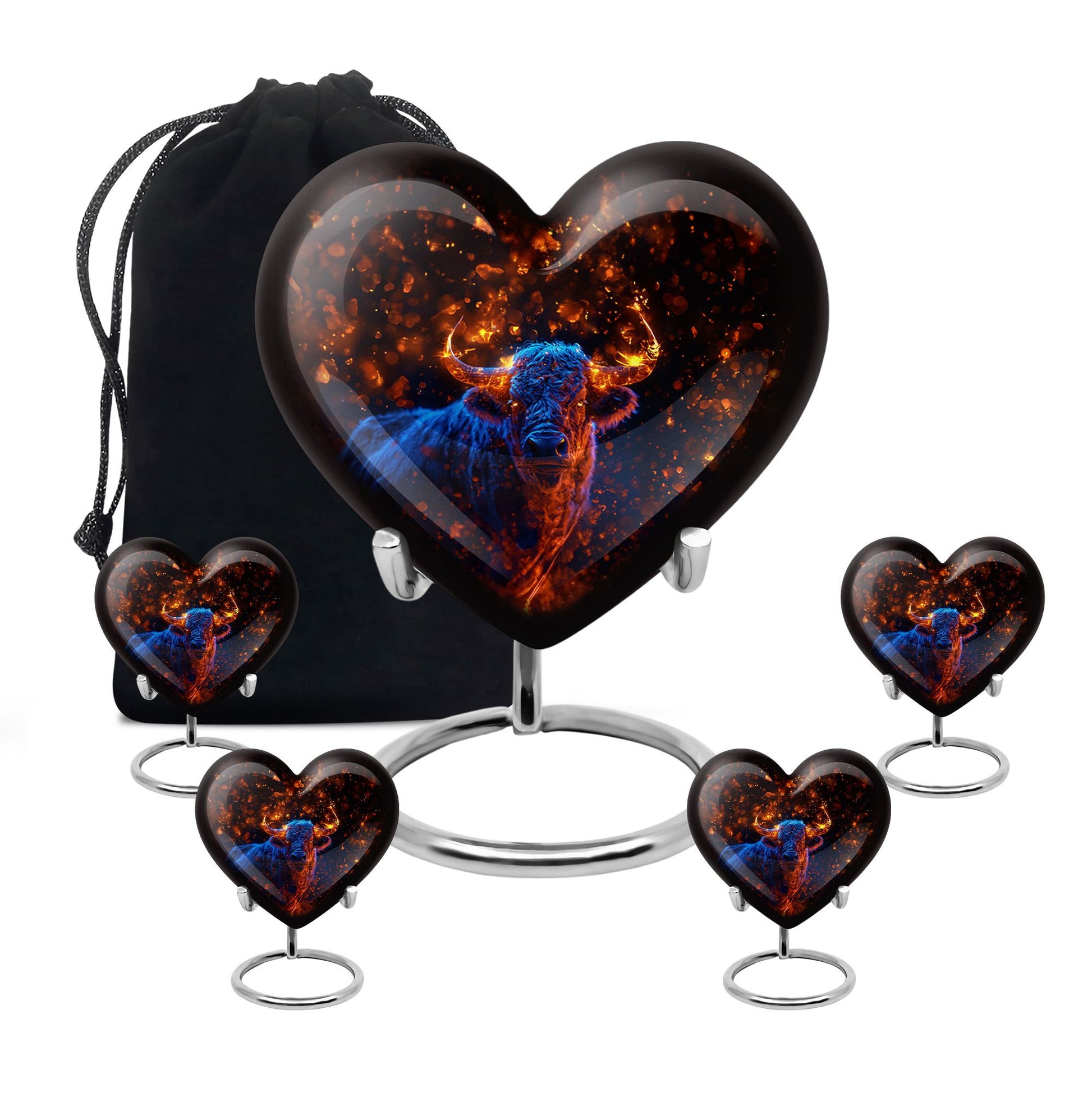 Fiery Horn Bull Memorial Urn For Ashes - Bull Cremation Ashes Urns