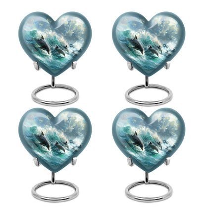 Dolphin Urn for Ashes with Dolphins Jumping Through Ocean Spray, Blue Grey Memorial Urn