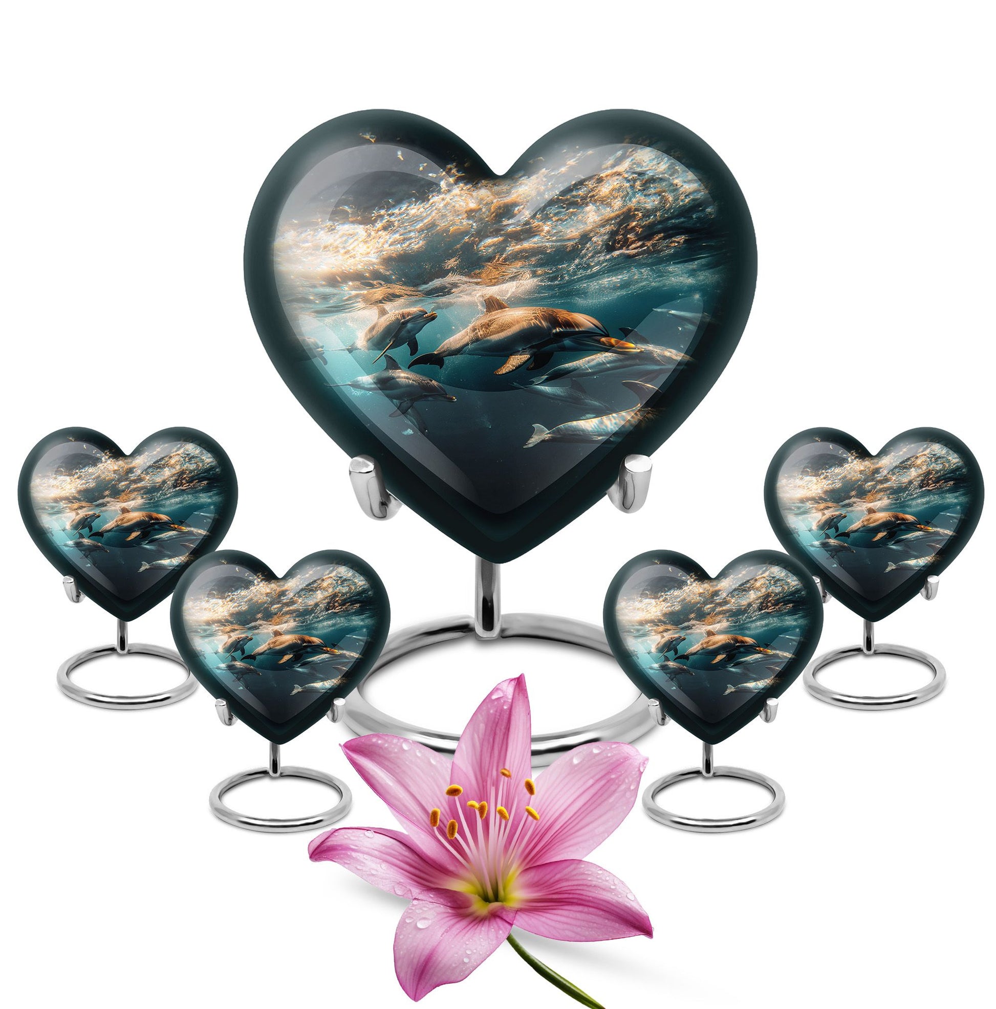 Underwater Dolphin Family Urn For Memorial - Human Ashes Container