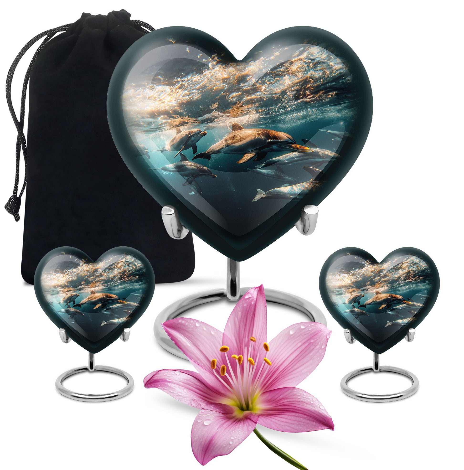 Underwater Dolphin Family Urn For Memorial - Human Ashes Container