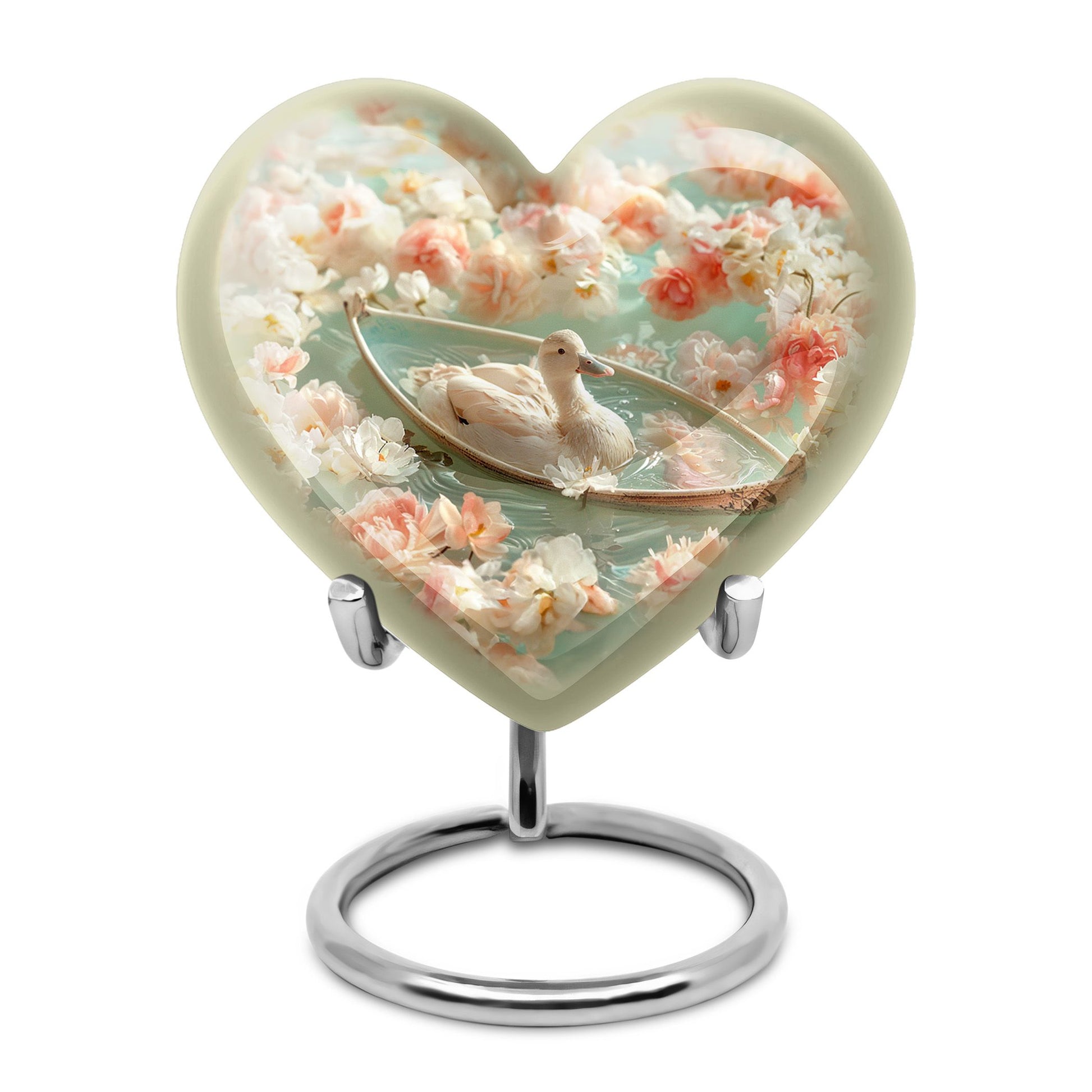 White Duck Funeral Urn - Mesmerizing Lotus Floral Urn For Ashes