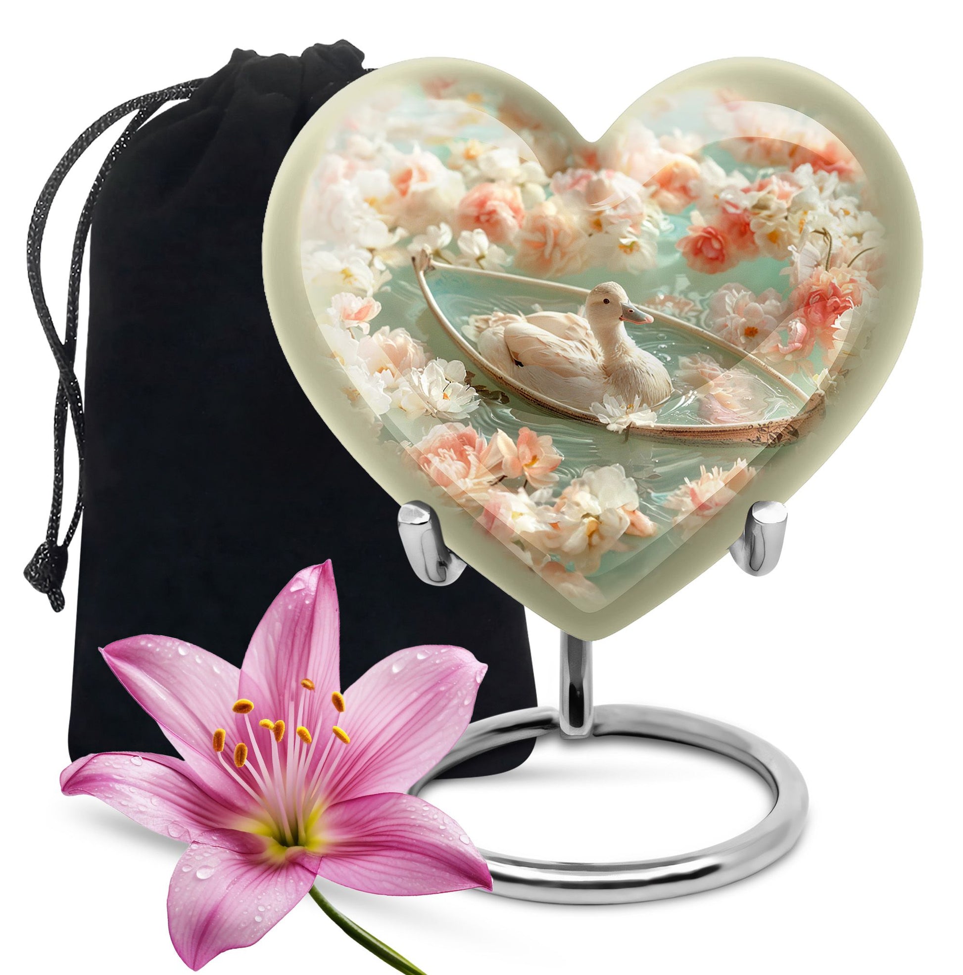 White Duck Funeral Urn - Mesmerizing Lotus Floral Urn For Ashes