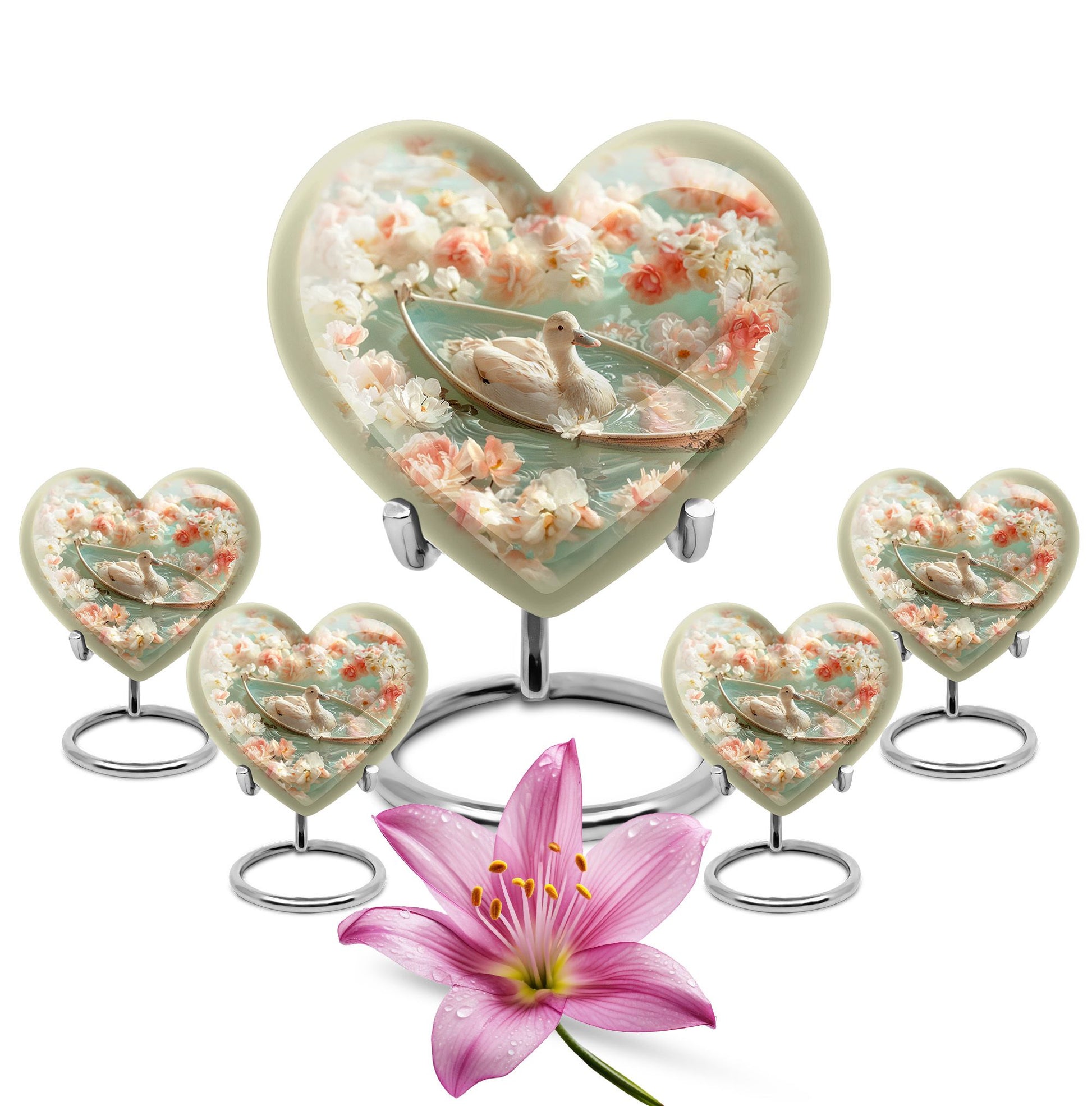 White Duck Funeral Urn - Mesmerizing Lotus Floral Urn For Ashes