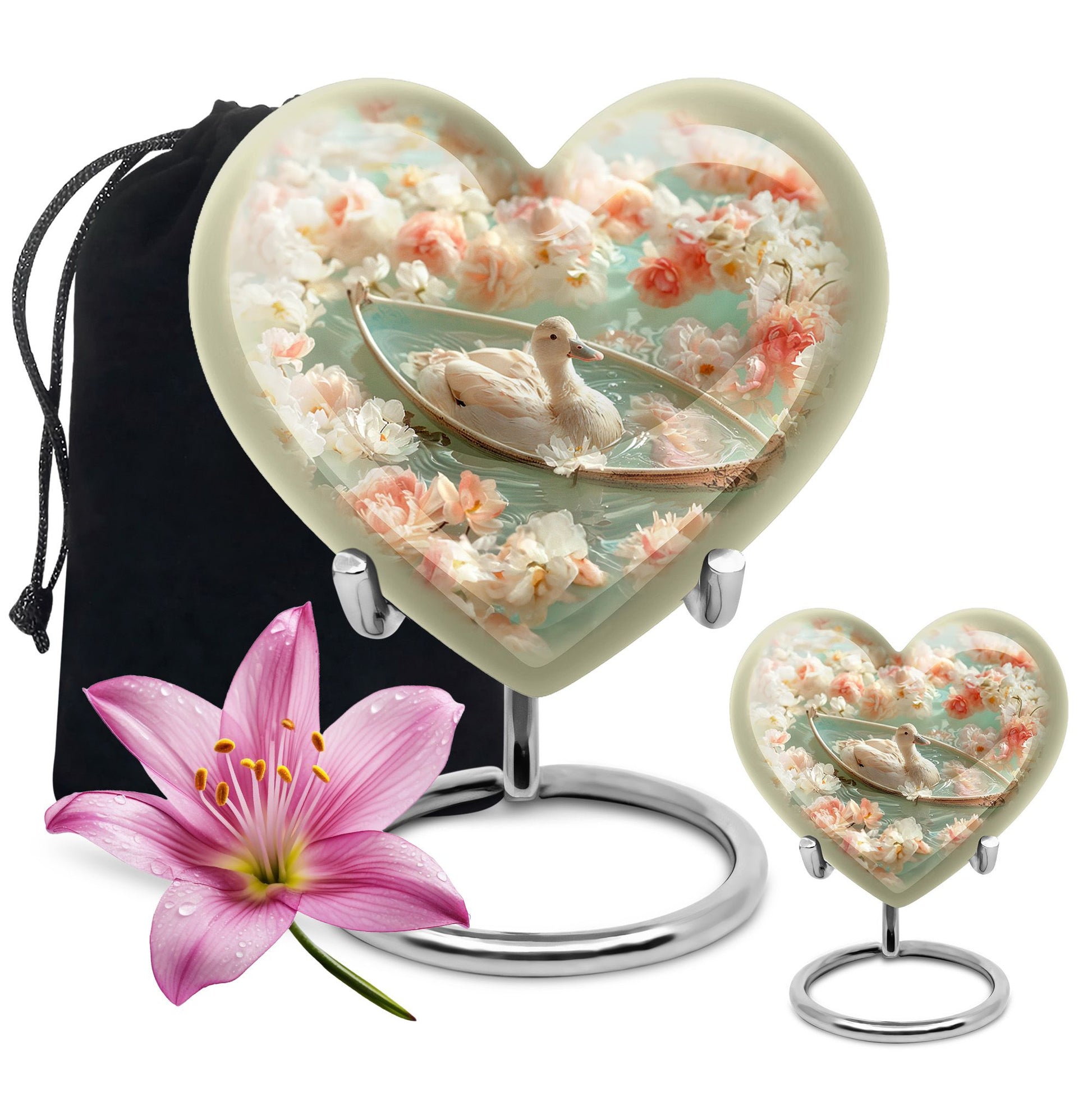 White Duck Funeral Urn - Mesmerizing Lotus Floral Urn For Ashes