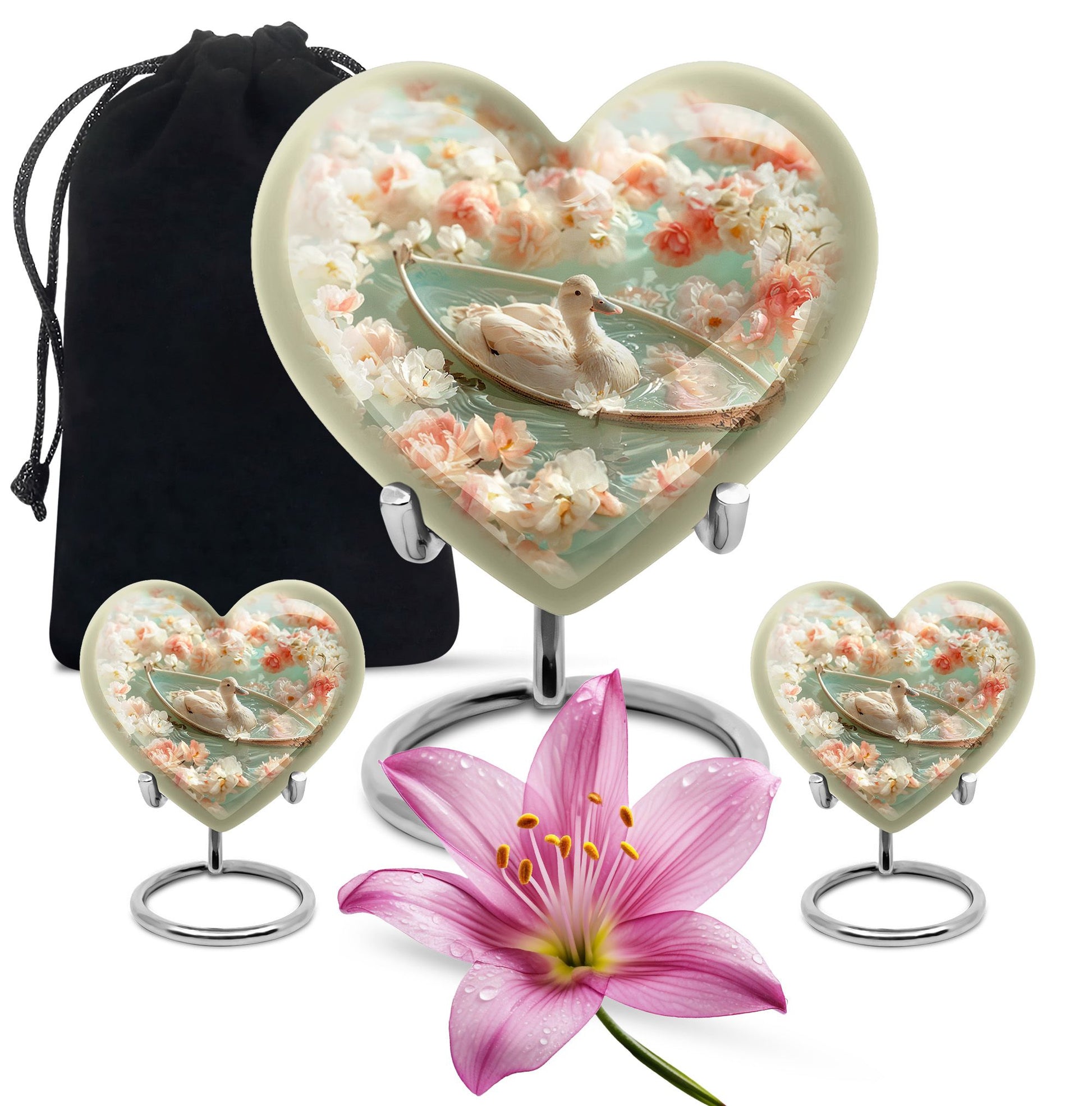 White Duck Funeral Urn - Mesmerizing Lotus Floral Urn For Ashes