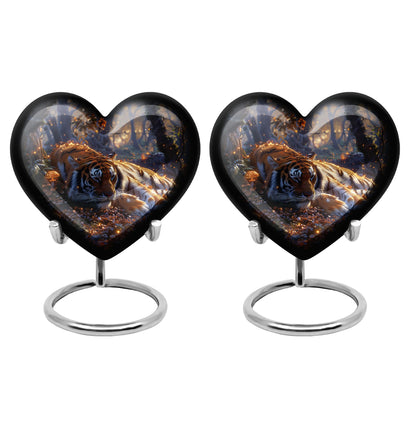 Tiger Urn for Human Ashes, Resting in Glowing Forest Flowers, Cremation Urn
