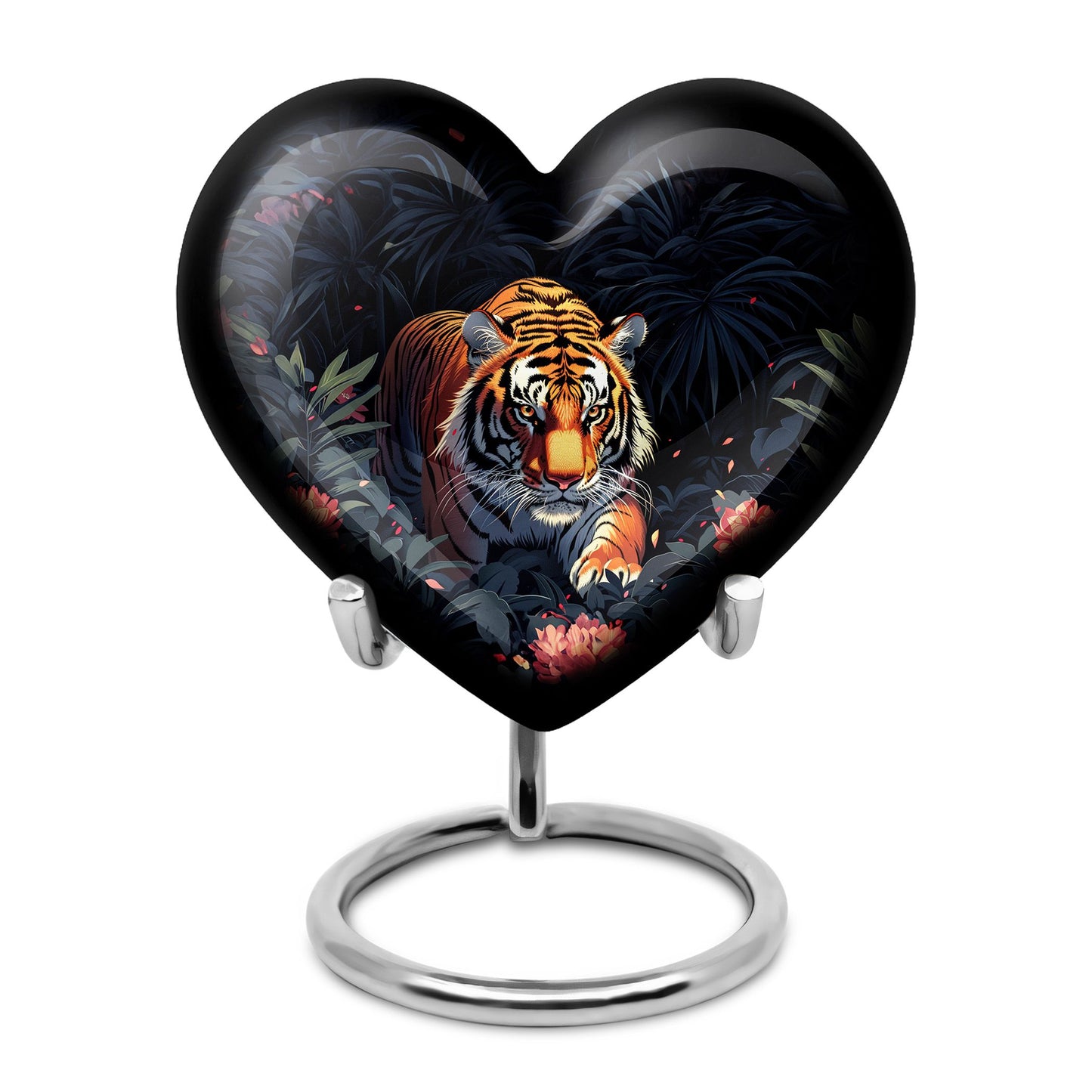 Black Personalized Tiger Cremation Urn for Human Ashes - 10-inch, 200 cu in - Yatskia