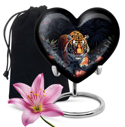 Black Personalized Tiger Cremation Urn for Human Ashes - 10-inch, 200 cu in - Yatskia