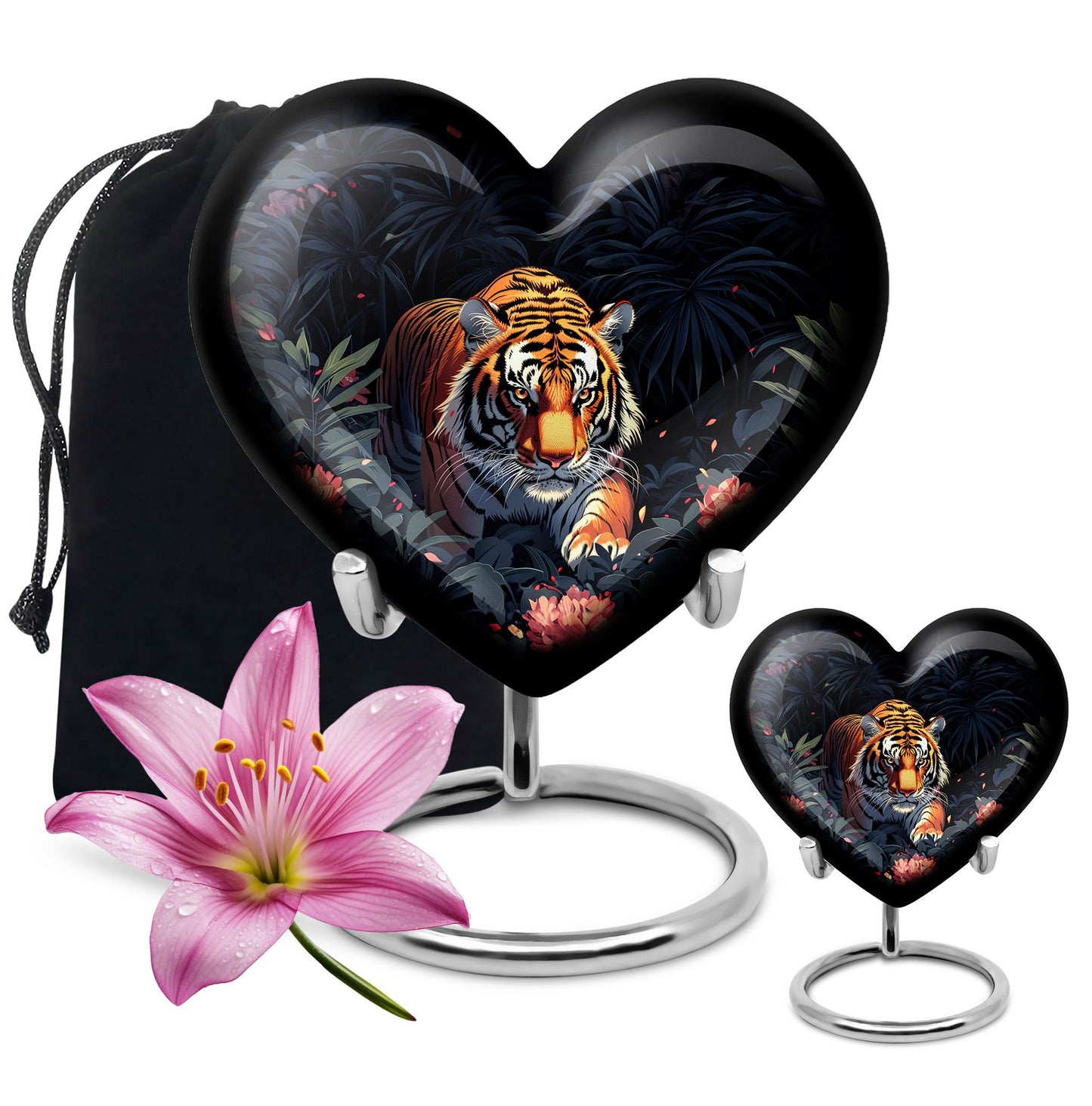 Black Personalized Tiger Cremation Urn for Human Ashes - 10-inch, 200 cu in - Yatskia