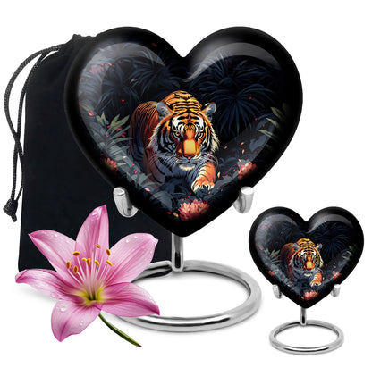 Black Personalized Tiger Cremation Urn for Human Ashes - 10-inch, 200 cu in - Yatskia