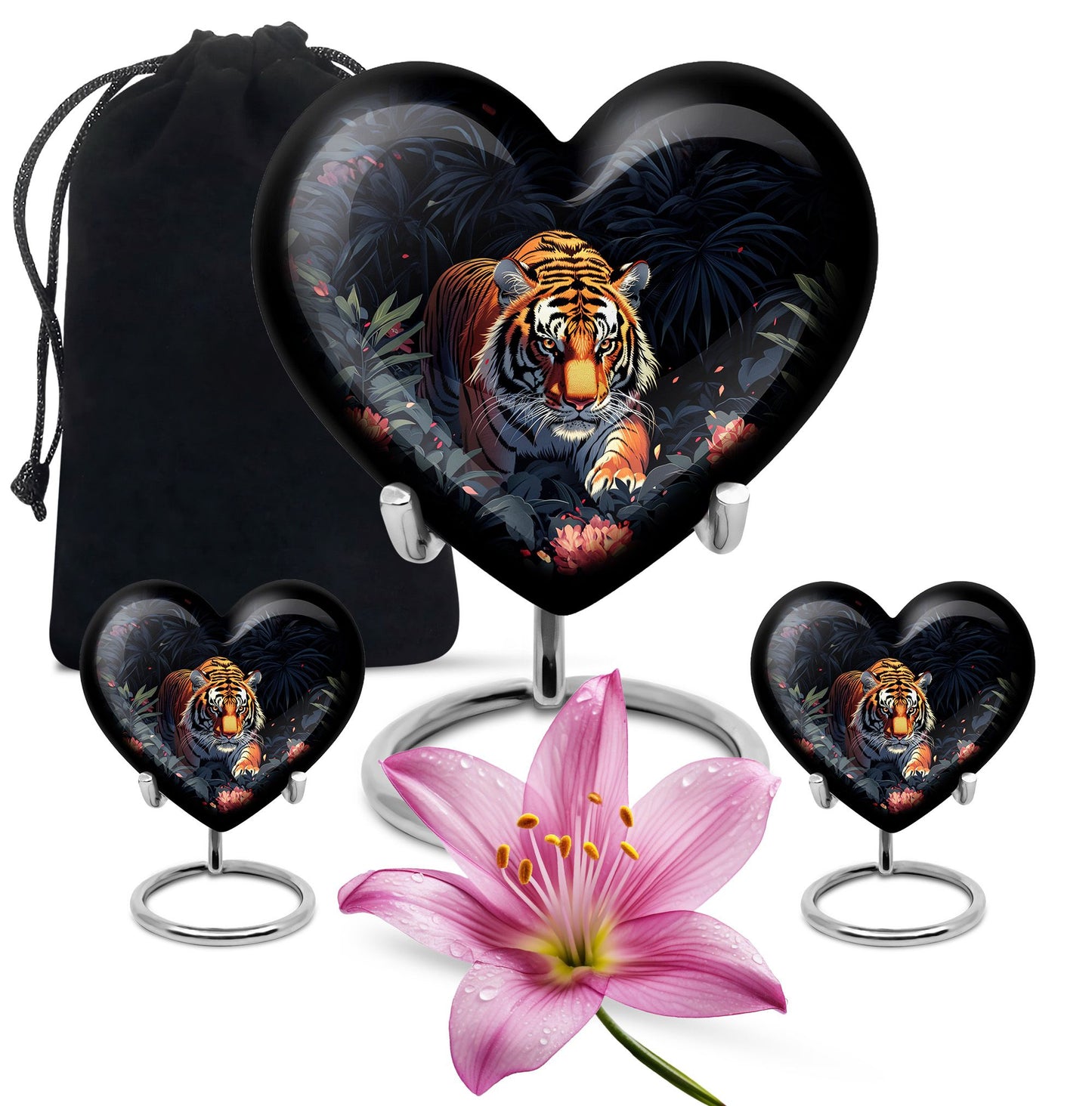 Black Personalized Tiger Cremation Urn for Human Ashes - 10-inch, 200 cu in - Yatskia