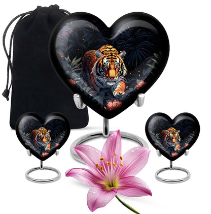 Black Personalized Tiger Cremation Urn for Human Ashes - 10-inch, 200 cu in - Yatskia
