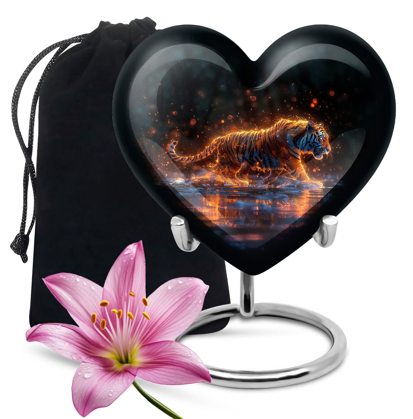 Black Personalized Tiger Cremation Urn for Human Ashes - 10-inch, 200 cu in - Yatskia