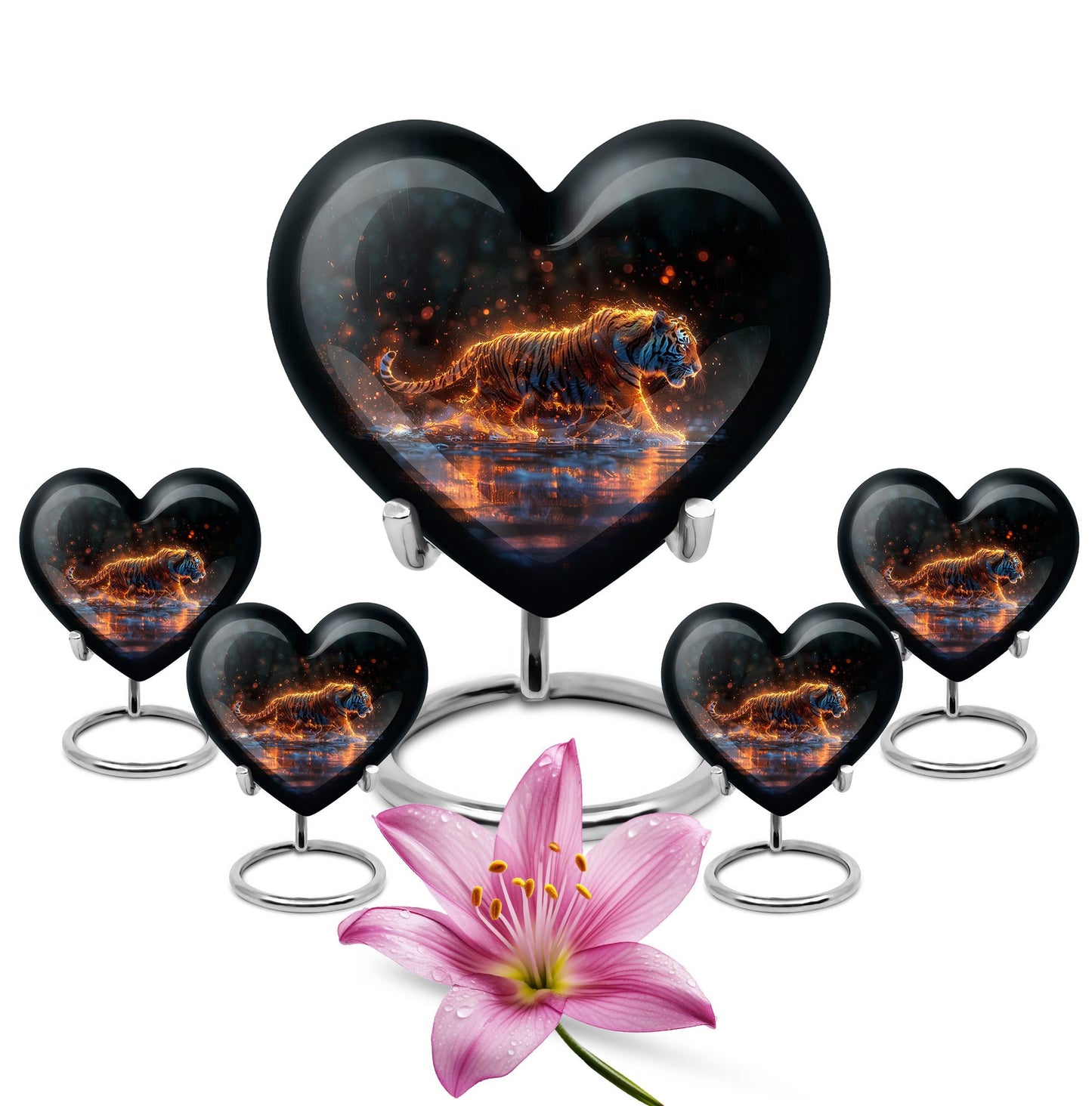 Black Personalized Tiger Cremation Urn for Human Ashes - 10-inch, 200 cu in - Yatskia