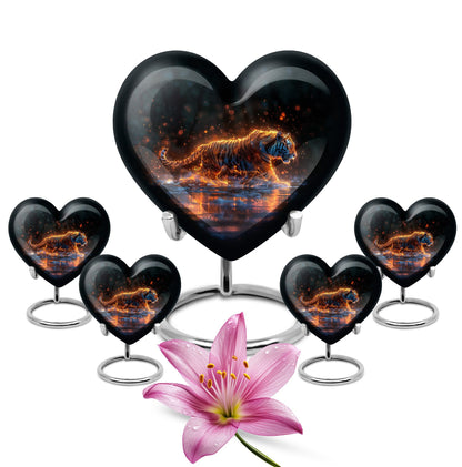 Black Personalized Tiger Cremation Urn for Human Ashes - 10-inch, 200 cu in - Yatskia