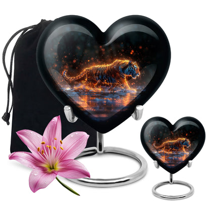 Black Personalized Tiger Cremation Urn for Human Ashes - 10-inch, 200 cu in - Yatskia