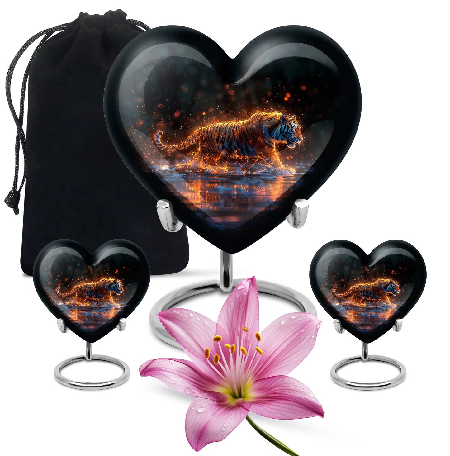 Black Personalized Tiger Cremation Urn for Human Ashes - 10-inch, 200 cu in - Yatskia
