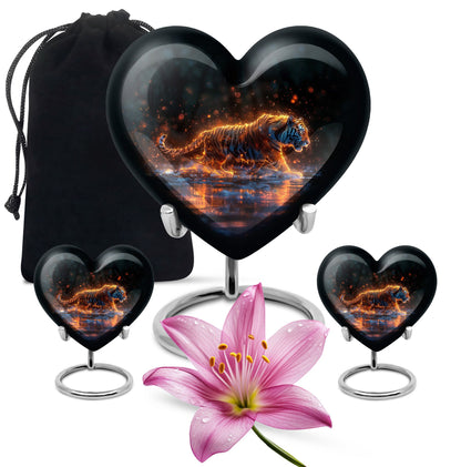 Black Personalized Tiger Cremation Urn for Human Ashes - 10-inch, 200 cu in - Yatskia