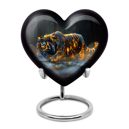 Black Personalized Tiger Cremation Urn for Human Ashes - 10-inch, 200 cu in - Yatskia