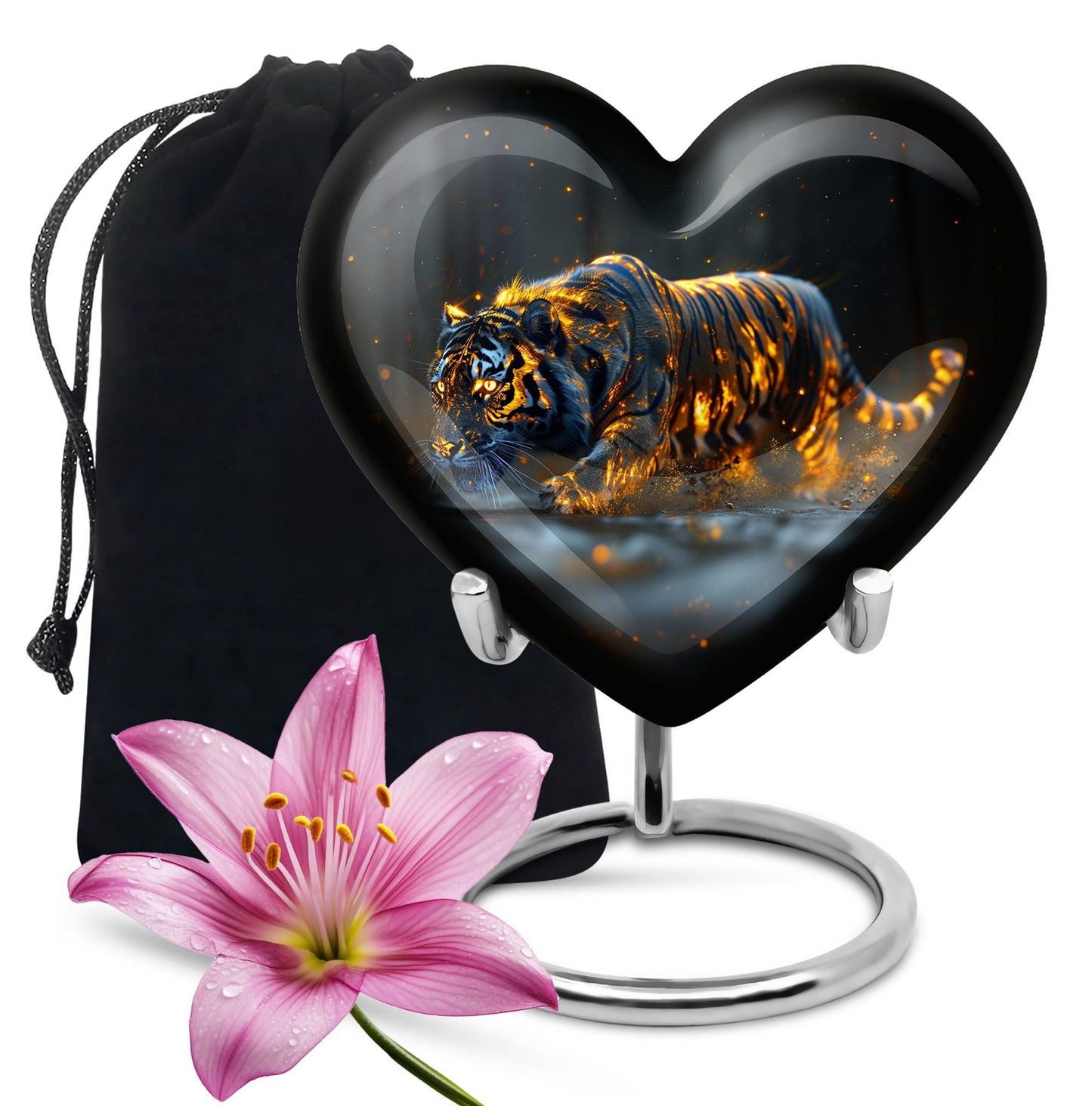 Black Personalized Tiger Cremation Urn for Human Ashes - 10-inch, 200 cu in - Yatskia