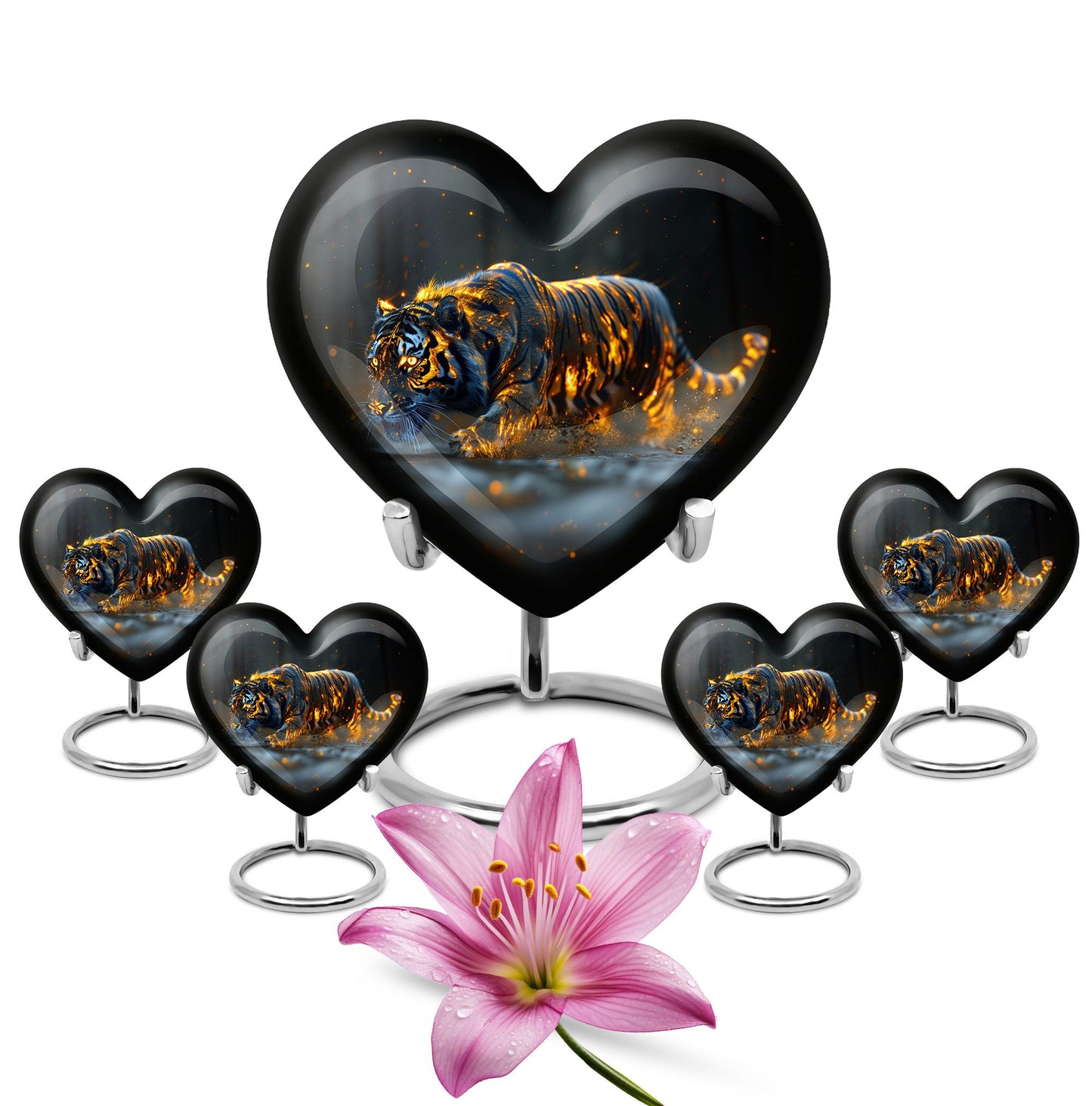 Black Personalized Tiger Cremation Urn for Human Ashes - 10-inch, 200 cu in - Yatskia