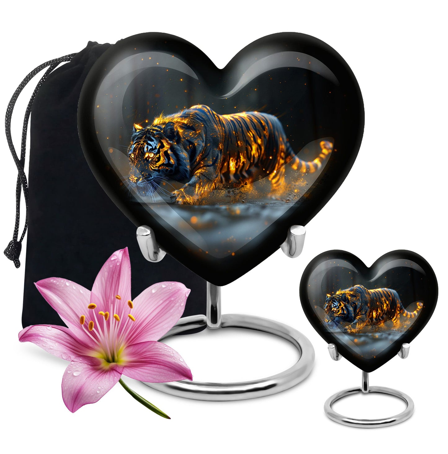 Black Personalized Tiger Cremation Urn for Human Ashes - 10-inch, 200 cu in - Yatskia