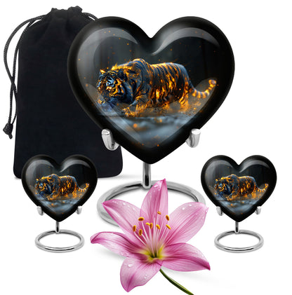Black Personalized Tiger Cremation Urn for Human Ashes - 10-inch, 200 cu in - Yatskia