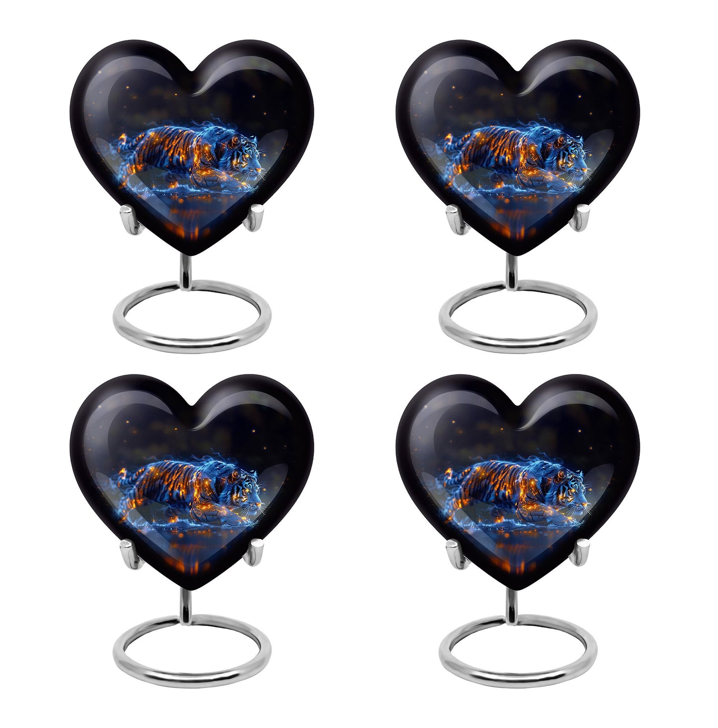 Tiger Urn for Human Ashes, Blue Ceramic Crouching Tiger with Embers in Water, Memorial Urn