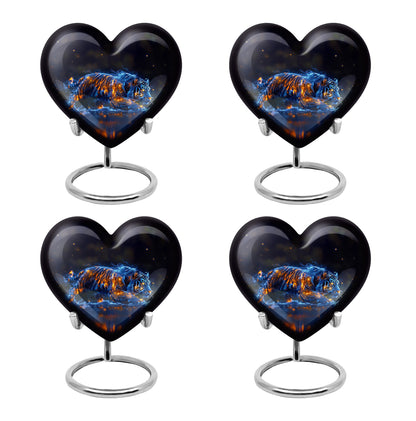 Tiger Urn for Human Ashes, Blue Ceramic Crouching Tiger with Embers in Water, Memorial Urn
