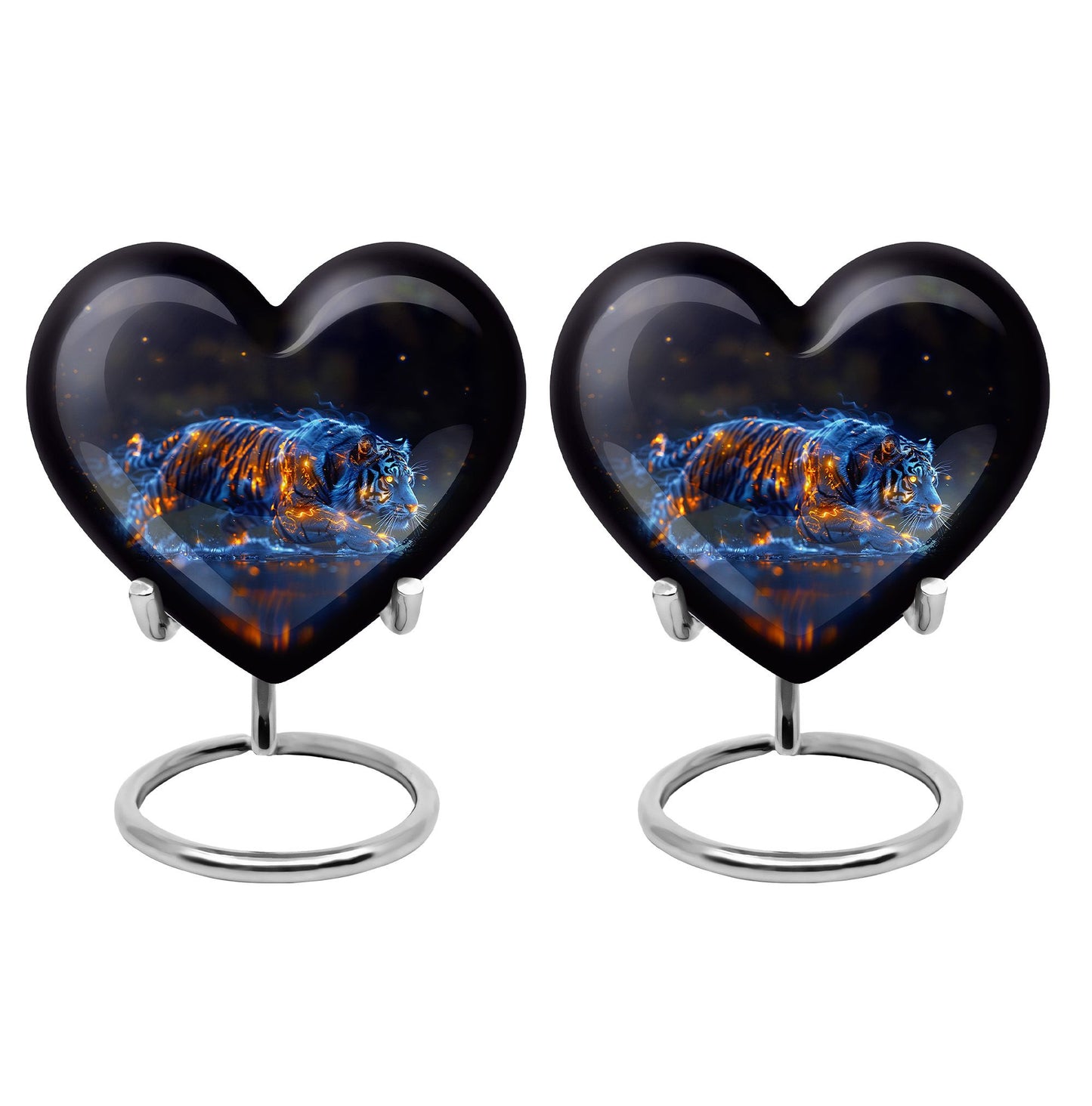 Tiger Urn for Human Ashes, Blue Ceramic Crouching Tiger with Embers in Water, Memorial Urn