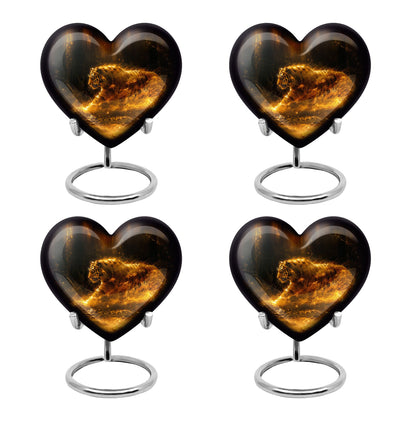 Tiger Urn for Ashes, Tiger Running Through Golden Fire on Black, Memorial Urn