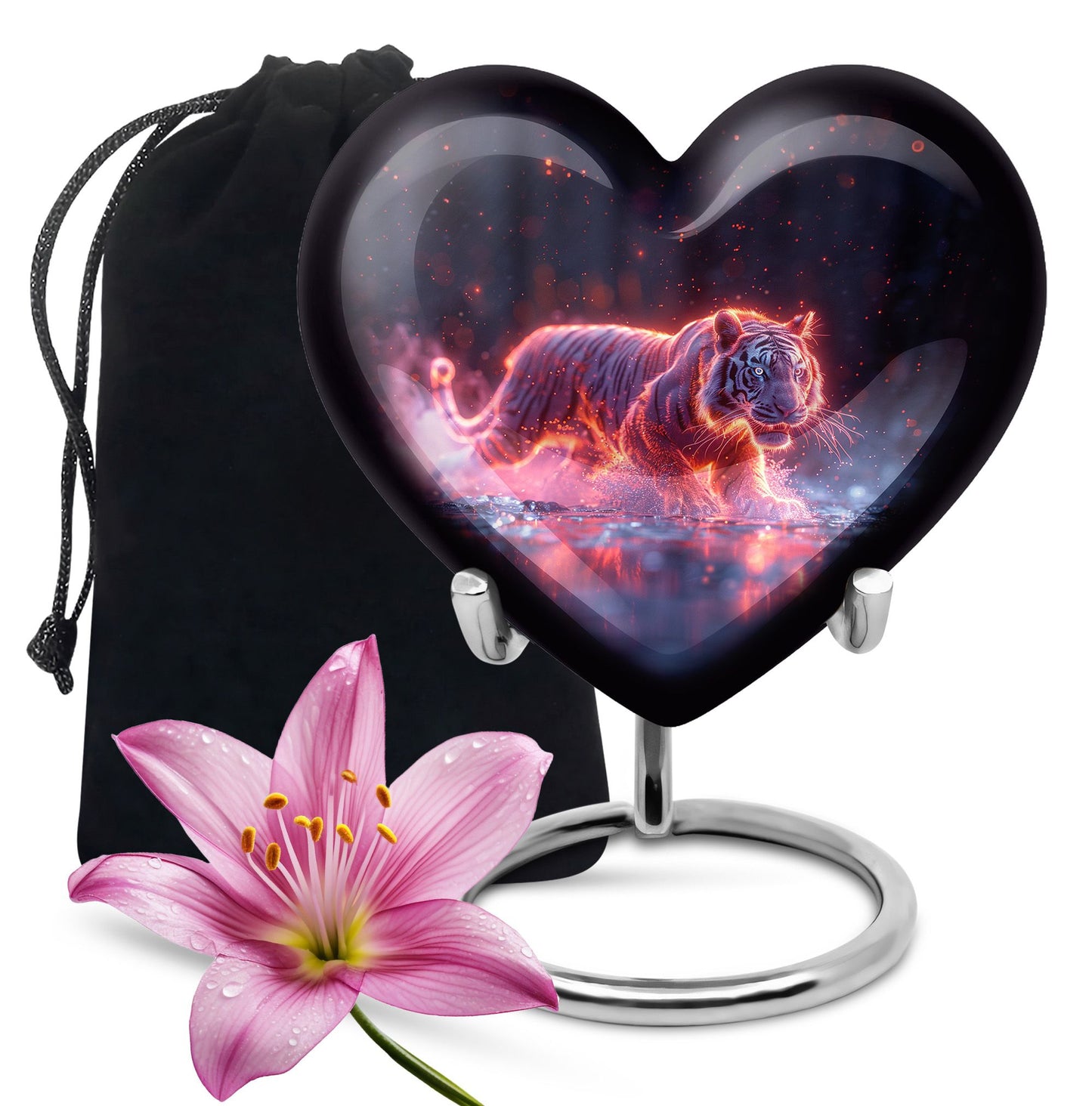 Black Personalized Tiger Cremation Urn for Human Ashes - 10-inch, 200 cu in - Yatskia