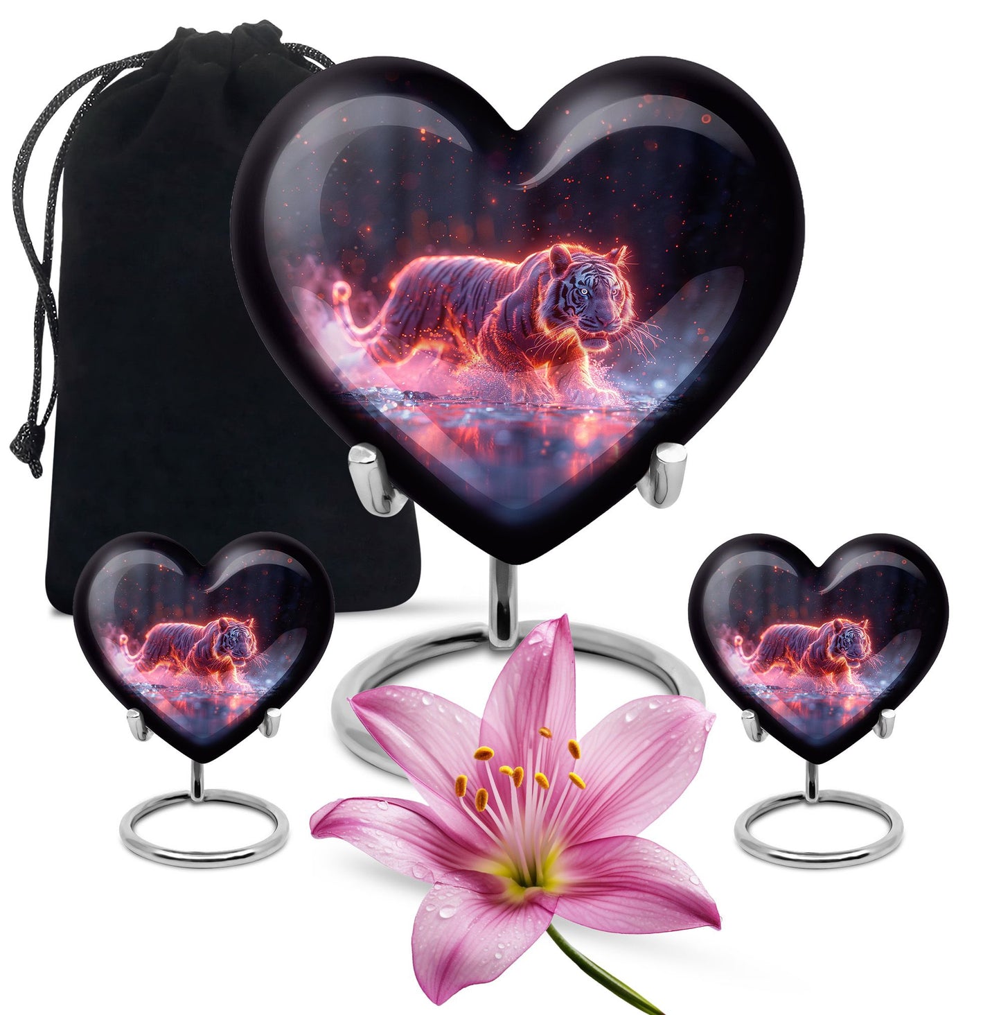 Black Personalized Tiger Cremation Urn for Human Ashes - 10-inch, 200 cu in - Yatskia