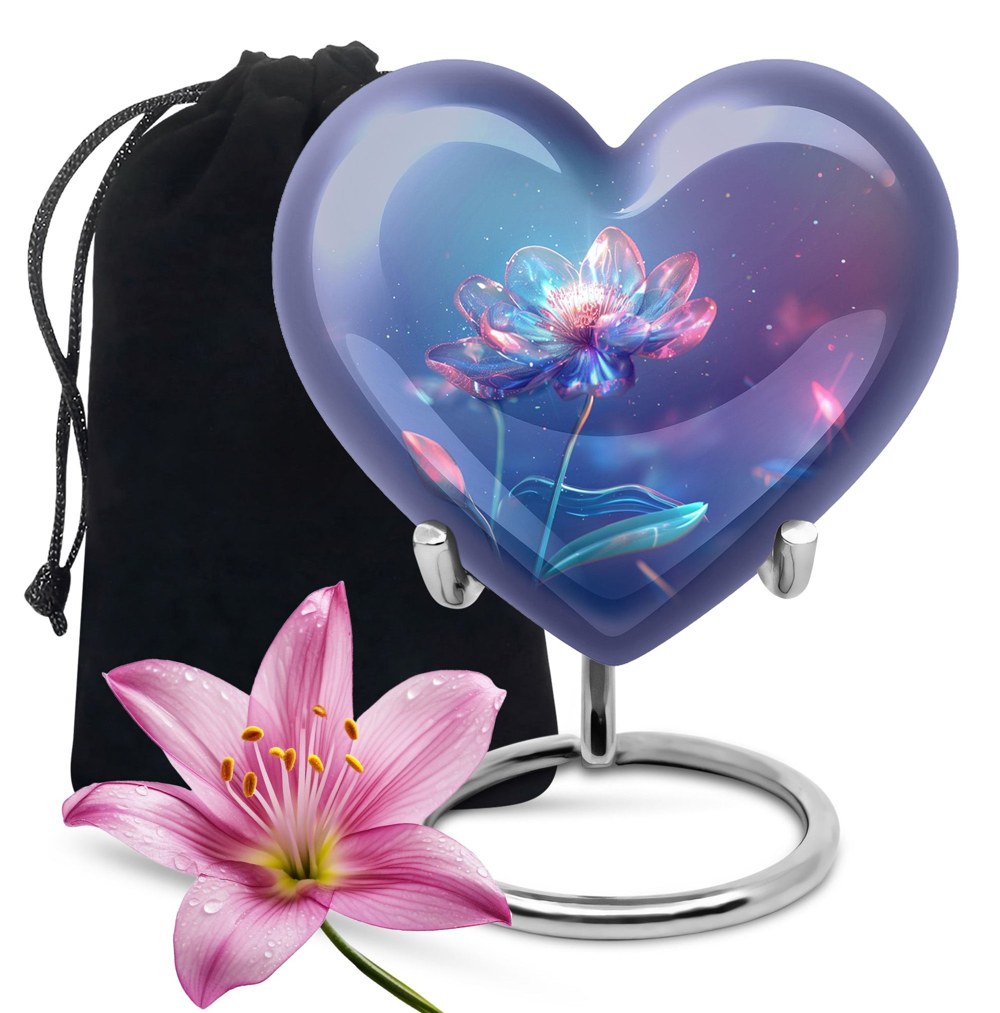 Beautiful Blue Flower Urn - Artistic Floral Design Cremation Urn for Ashes