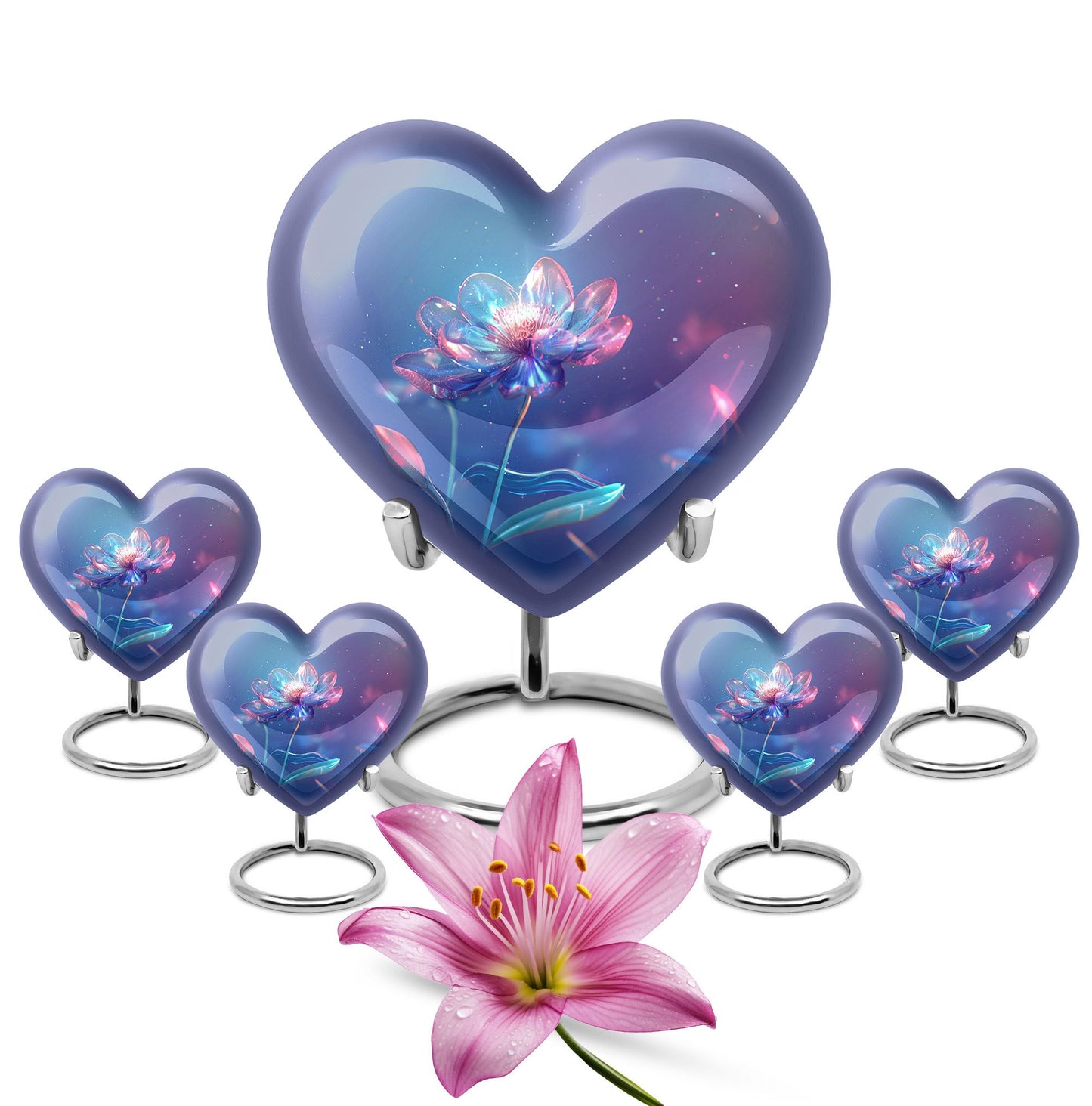 Blue Personalized Flower Cremation Urn for Human Ashes - 10-inch, 200 cu in - Yatskia