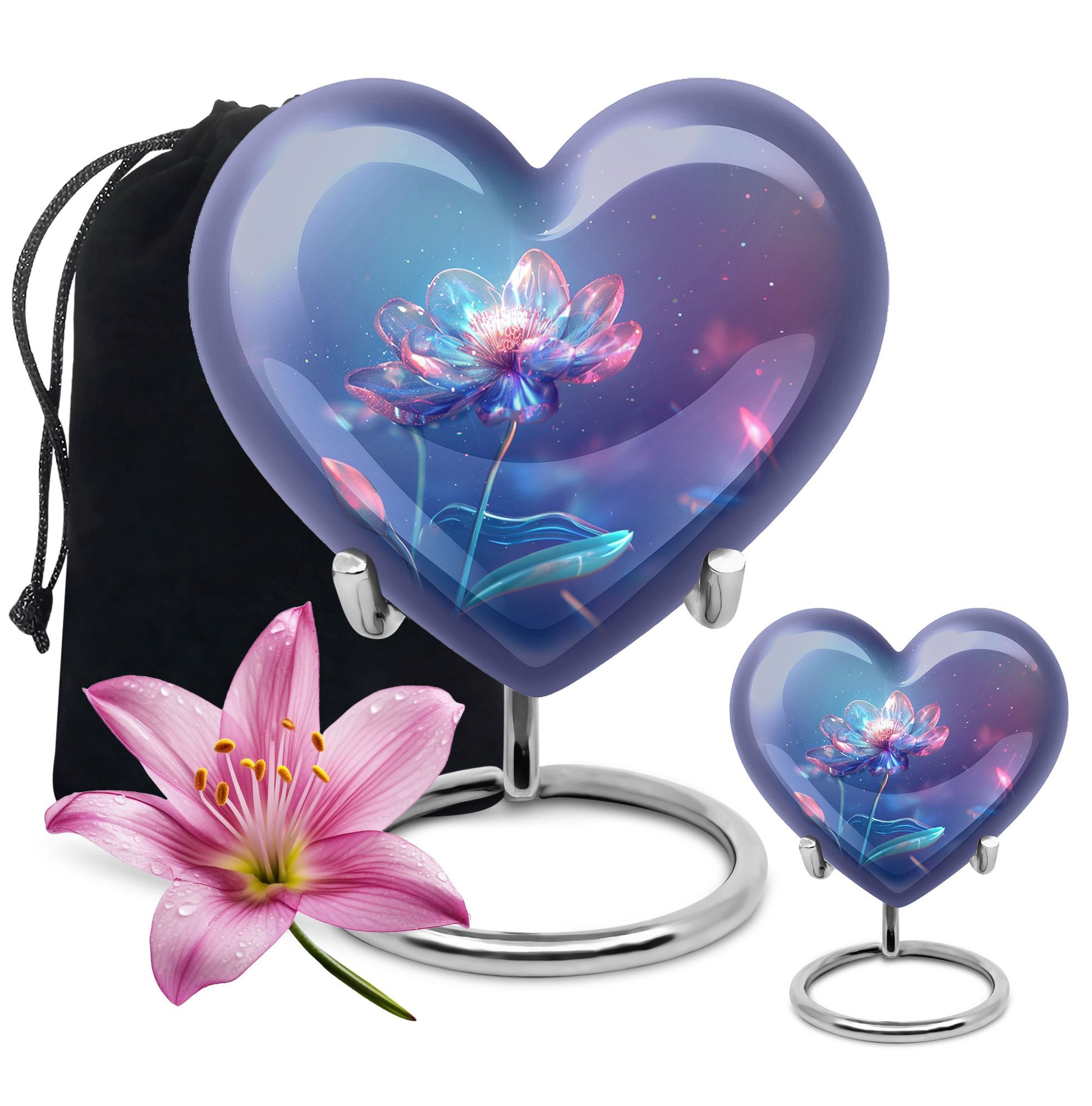 Beautiful Blue Flower Urn - Artistic Floral Design Cremation Urn for Ashes